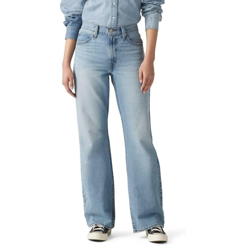 Women's Cotton Baggy Bootcut Jeans 32 Mid Rise Loose Fit Vintage Style